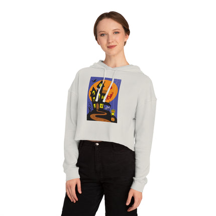 Halloween Night at the Haunted House Women’s Cropped Hooded Sweatshirt