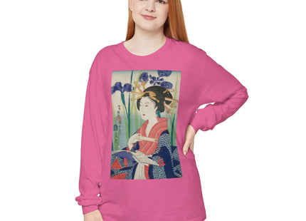 Woman with Bookmark and Book Garment-dyed Long Sleeve T-Shirt