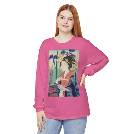 Woman with Bookmark and Book Garment-dyed Long Sleeve T-Shirt