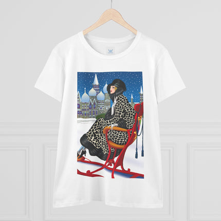 Elegant Winter Woman in Sleigh Women's Midweight Cotton Tee