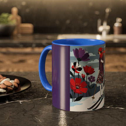 🎿❄️ The Winter Flower Skier Colorful Mug – Art Deco Alpine Fantasy