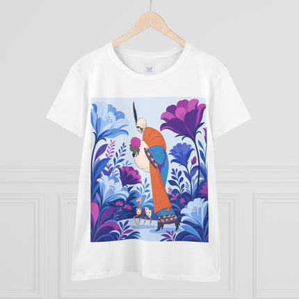🦌🌺 The Enchanted Garden Companion Cotton Tee – Art Deco Floral Whimsy