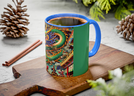 Tibetan Dragon Over Kabuki Duel Colorful Mugs (11oz, 15oz)