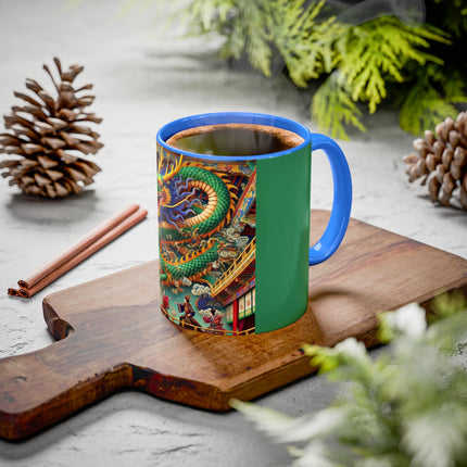 Tibetan Dragon Over Kabuki Duel Colorful Mugs (11oz, 15oz)