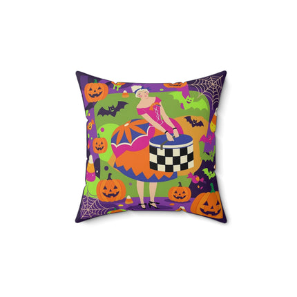 🍬🎃 The Lady Of Candy Corn Hollow Square Pillow – Colorful Halloween Charm