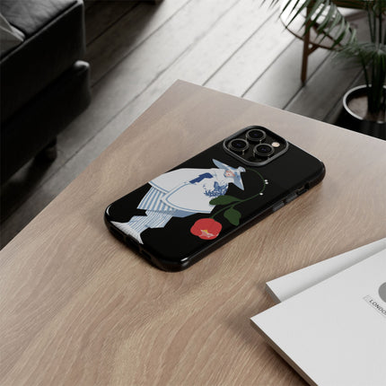 Blue & White Porcelain Geisha Phone Case – Elegant Mystery & Floral Grace