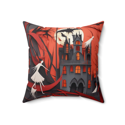 Halloween Night Scene Spun Polyester Square Pillow