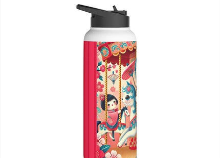 Geisha Kitten's Enchanted Carousel Ride Stainless Steel Water Bottle, Standard Lid
