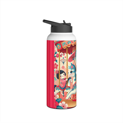 Geisha Kitten's Enchanted Carousel Ride Stainless Steel Water Bottle, Standard Lid