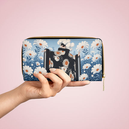 🌼🖤 The Midnight Daisy Garden Wallet – Art Deco Floral Elegance