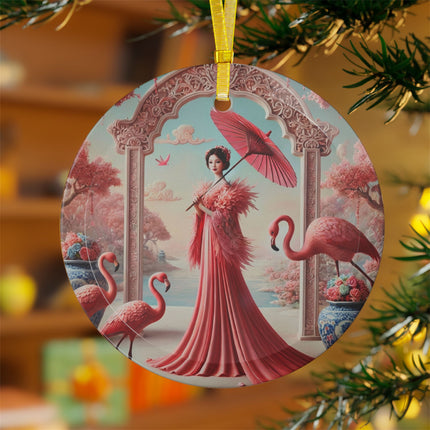 Petals, Porcelain, and Flamingos Glass Ornaments