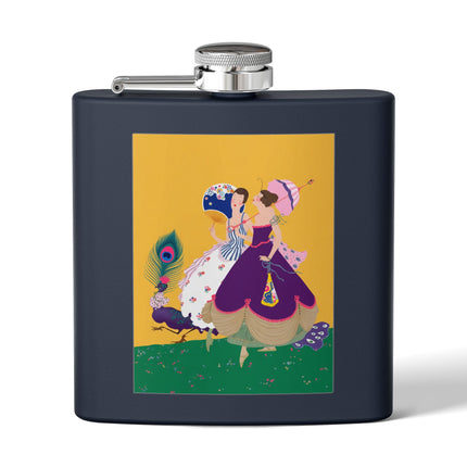 Peacock Ladies in the Garden Flask – Playful Elegance & Art Deco Charm