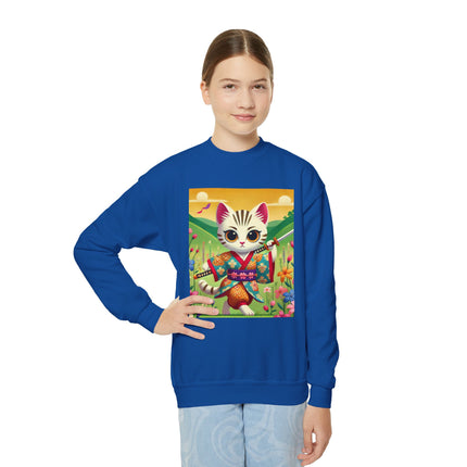 Samurai Kitten Youth Crewneck Sweatshirt – Grace, Discipline & Whimsical Strength