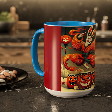 Jack-O’-Lantern Drums & The Kabuki Rabbit Colorful Mugs (11oz, 15oz)