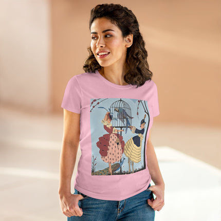 🦚🦜 The Ladies Of The Garden Aviary Cotton Tee – Art Deco Bird Fantasy