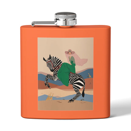 Zebra Rider Stainless Steel Flask – Safari Chic & Art Deco Adventure