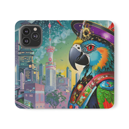 🦜⚡ Tech Plumes Flip Case – Neon Feathers & Futuristic Brilliance