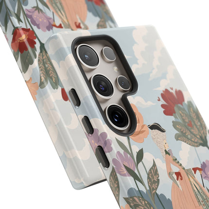 🌹🐈 The Lady And Puss In Boots Phone Case – Art Deco Floral Whimsy