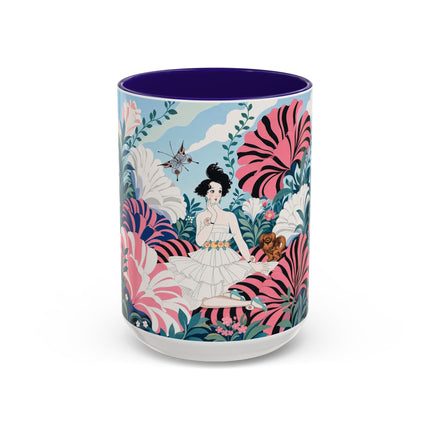 🌸🦋 The Enchanted Pink Blossom Retreat Colorful Mug – Art Deco Floral Whimsy