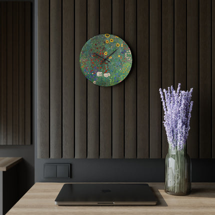 Farm Garden with Sunflowers by Gustav Klimt Acrylic Wall Clock, Round and Square