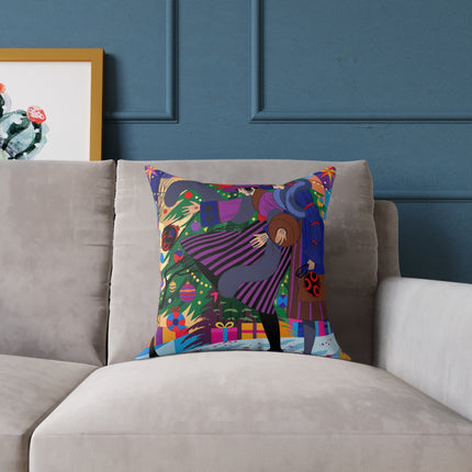 🎄✨ Christmas Among The Twinkling Trees Square Pillow – Art Deco Holiday Friendship