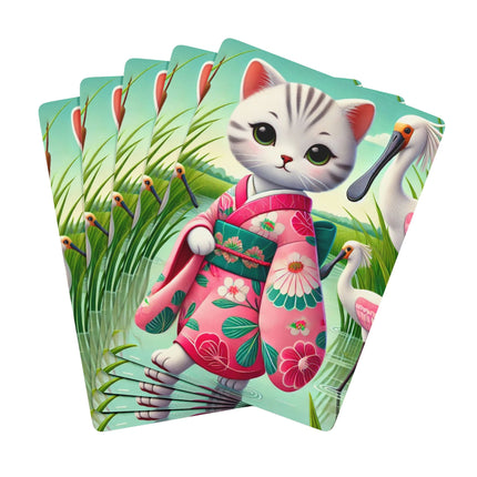 Geisha Kitten Strolls Among the Spoonbills Playing Cards