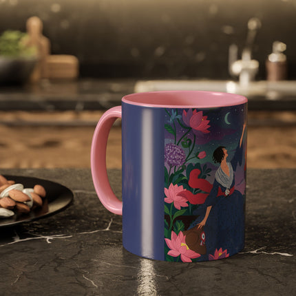 The Lady And The Morning Song Colorful Mugs – Art Deco Botanical Elegance