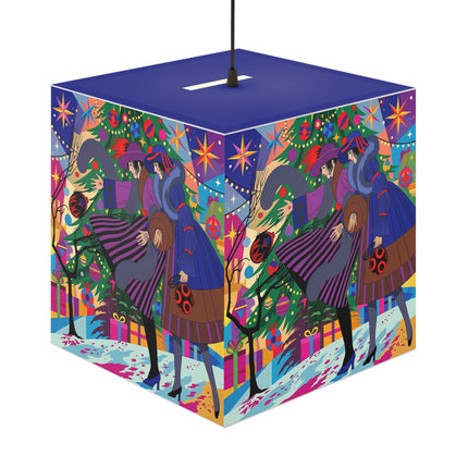 🎄✨Christmas Among The Twinkling Trees Light Cube Lamp – Art Deco Holiday Fantasy