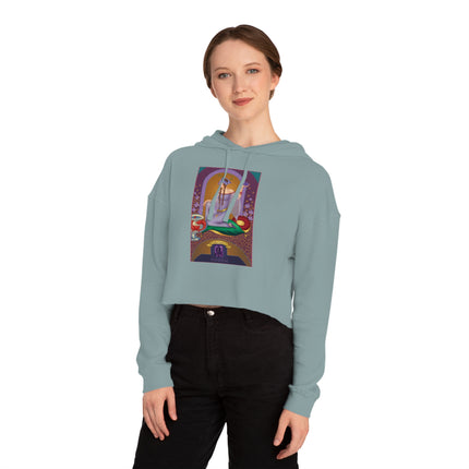 February & Amethyst (from the Gem Series) by Sofia Chiostri Women’s Cropped Hooded Sweatshirt