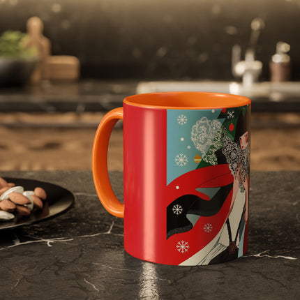 ❤️ The Lady Of The Crimson Scarf Colorful Mug – Art Deco Christmas Elegance