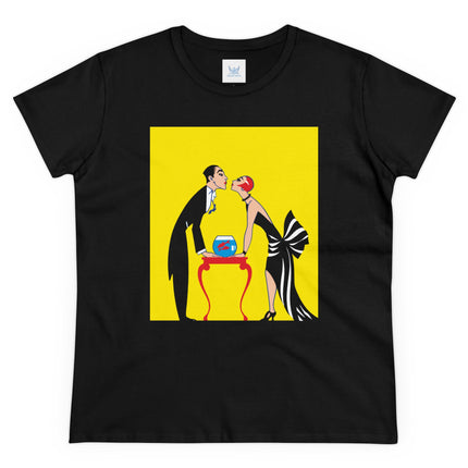 Moment of Elegance: A Passionate Embrace Amidst Golden Splendor Women's Midweight Cotton Tee