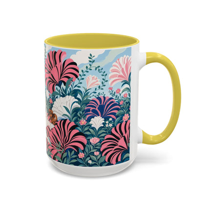 🌸🦋 The Enchanted Pink Blossom Retreat Colorful Mug – Art Deco Floral Whimsy