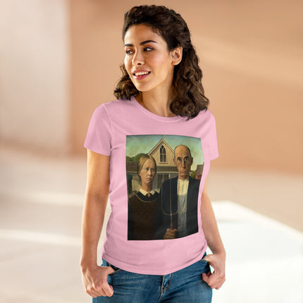 American Gothic by Grant Wood Women's Midweight Cotton Tee