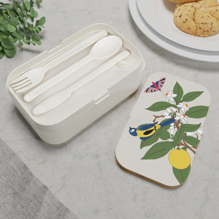 Blue Tit & Butterfly Bento Lunch Box – Elegant Charm & Springtime Grace