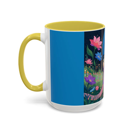 The Lady And The Moonlit Peak Colorful Mugs – Art Deco Alpine Garden Elegance