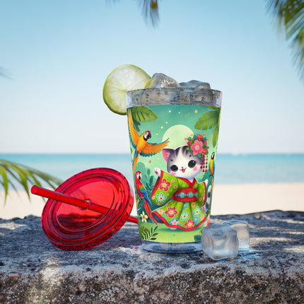 Parrot Dance of the Geisha Kitten Sunsplash Tumbler with Straw, 16oz