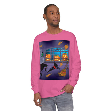 Whimsical Halloween Mischief Unisex Garment-dyed Long Sleeve T-Shirt