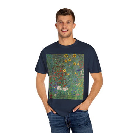 Farm Garden with Sunflowers by Gustav Klimt Unisex Garment-Dyed T-shirt