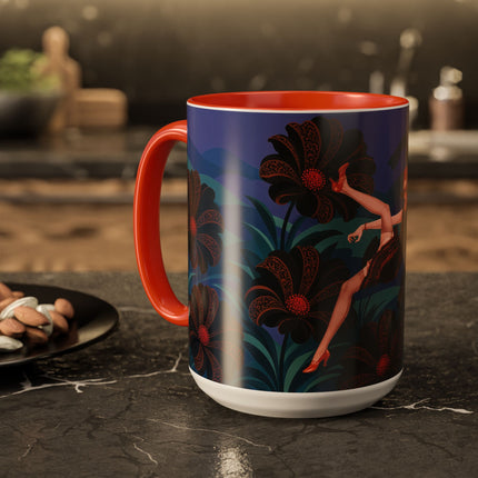 🖤🌺 The Midnight Floral Acrobat Colorful Mug – Art Deco Fashion Whimsy