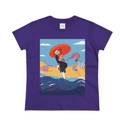Beachside Promenade Women's Midweight Cotton Tee – Summer Glamour & Coastal Joy