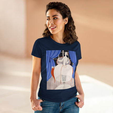 🦢💎 The Ivory Midnight Muse Cotton Tee – Art Deco Fashion Elegance