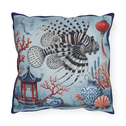 Lionfish & Lantern Outdoor Pillows – Mystical Ocean & Asian Harmony