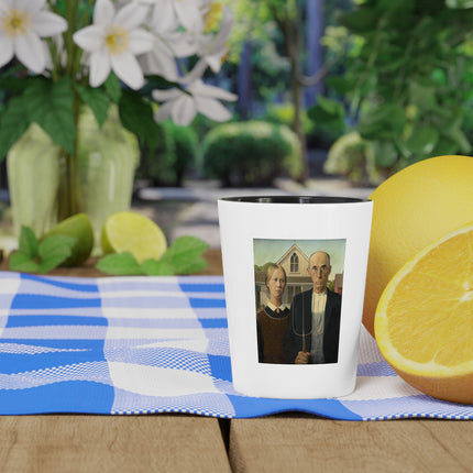American Gothic by Grant Wood Ceramic Shot Glass