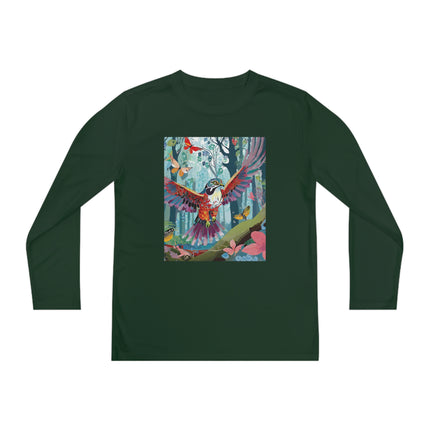 A Colorful Raptor Youth Long Sleeve Competitor Tee – Dino Adventure & Forest Wonder