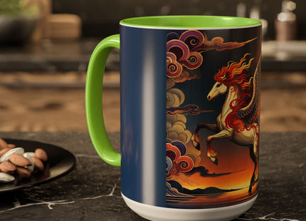 Flame-Winged Horse at Sunset Colorful Mugs (11oz, 15oz)