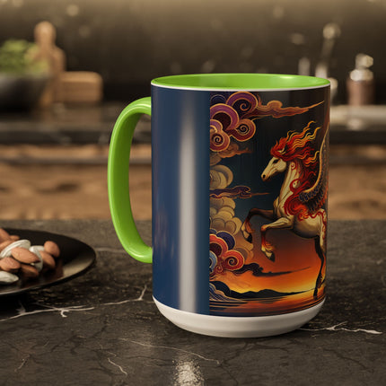 Flame-Winged Horse at Sunset Colorful Mugs (11oz, 15oz)