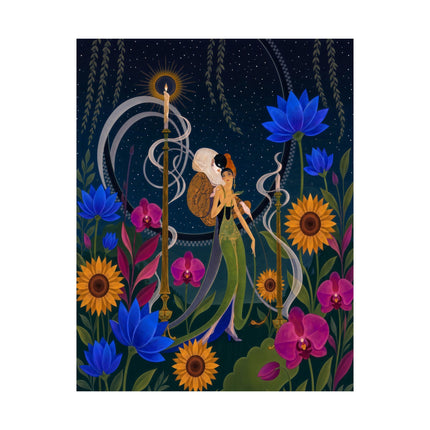 🌙🪷 The Lady Of The Midnight Lotus Garden Matte Vertical Poster – Art Deco Nocturne