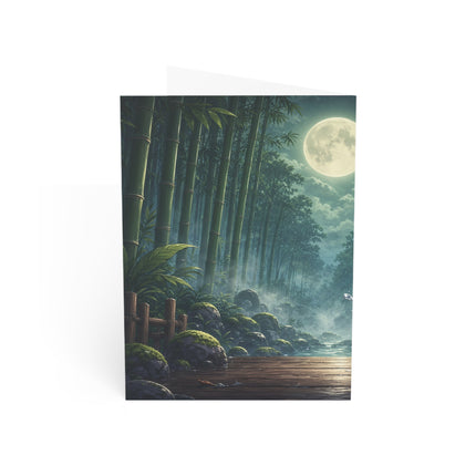 🐱🌕 The Moonlit Samurai Cat Greeting Card – Whimsical Bamboo Adventure