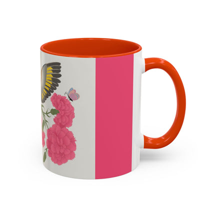 Goldfinch & Pink Flowers Colorful Mugs – Vibrant Spring & Bold Beauty
