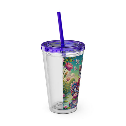 Geisha Kitten’s River Voyage Sunsplash Tumbler with Straw, 16oz